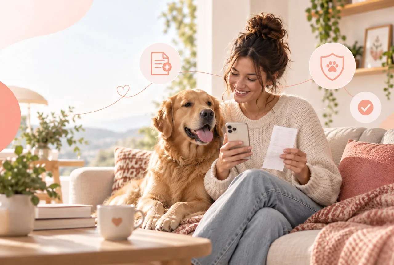 Pet owner comparing options for pet insurance plus wellness